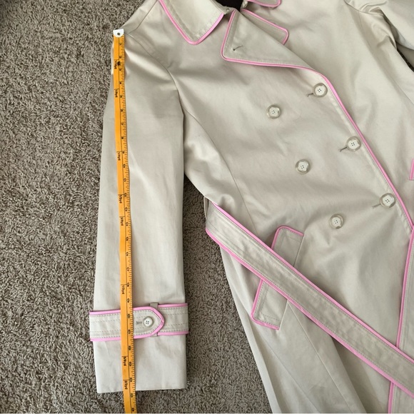 COACH Classic Double Breasted Trench Coat Beige with Pink Trim Size Large - Picture 12 of 13
